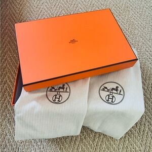 Hermès empty shoe box,  2025 ribbon and dust bags.
